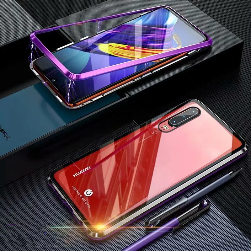 Магнитный адсорбционный флип-чехол для Huawei P30 Pro Lite задняя крышка из закаленного