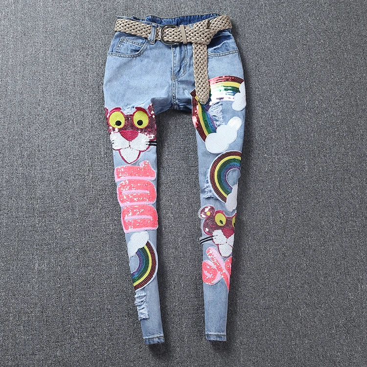 Новые летние модные милые джинсы с рисунком медведя из мультфильма женские
