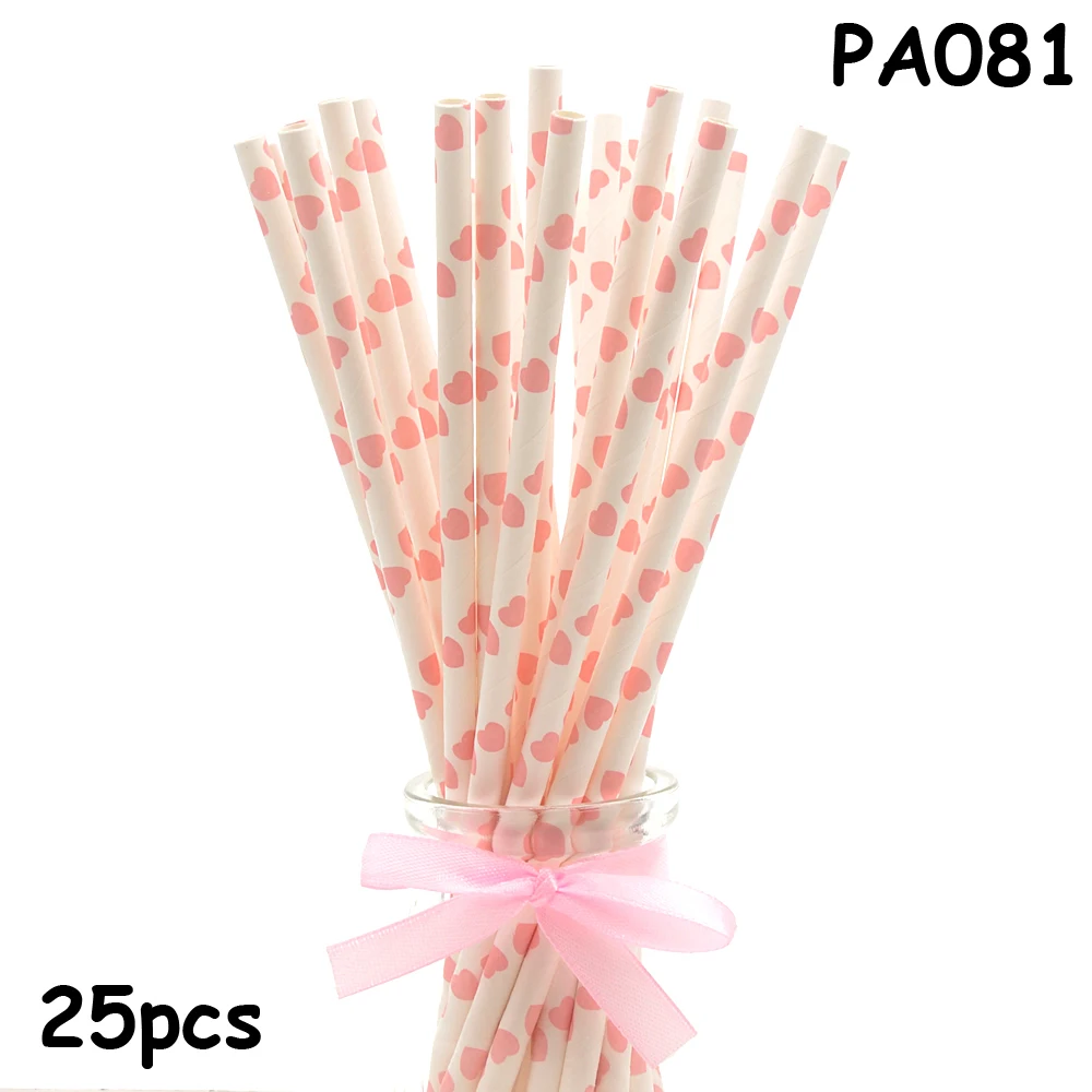 PA081 25pcs Drinking Paper Straws Gold Heart Star Stripe Paper Straws For Birthday Baby Shower Decoration Gift Party Event Supplies - Цвет: PA081