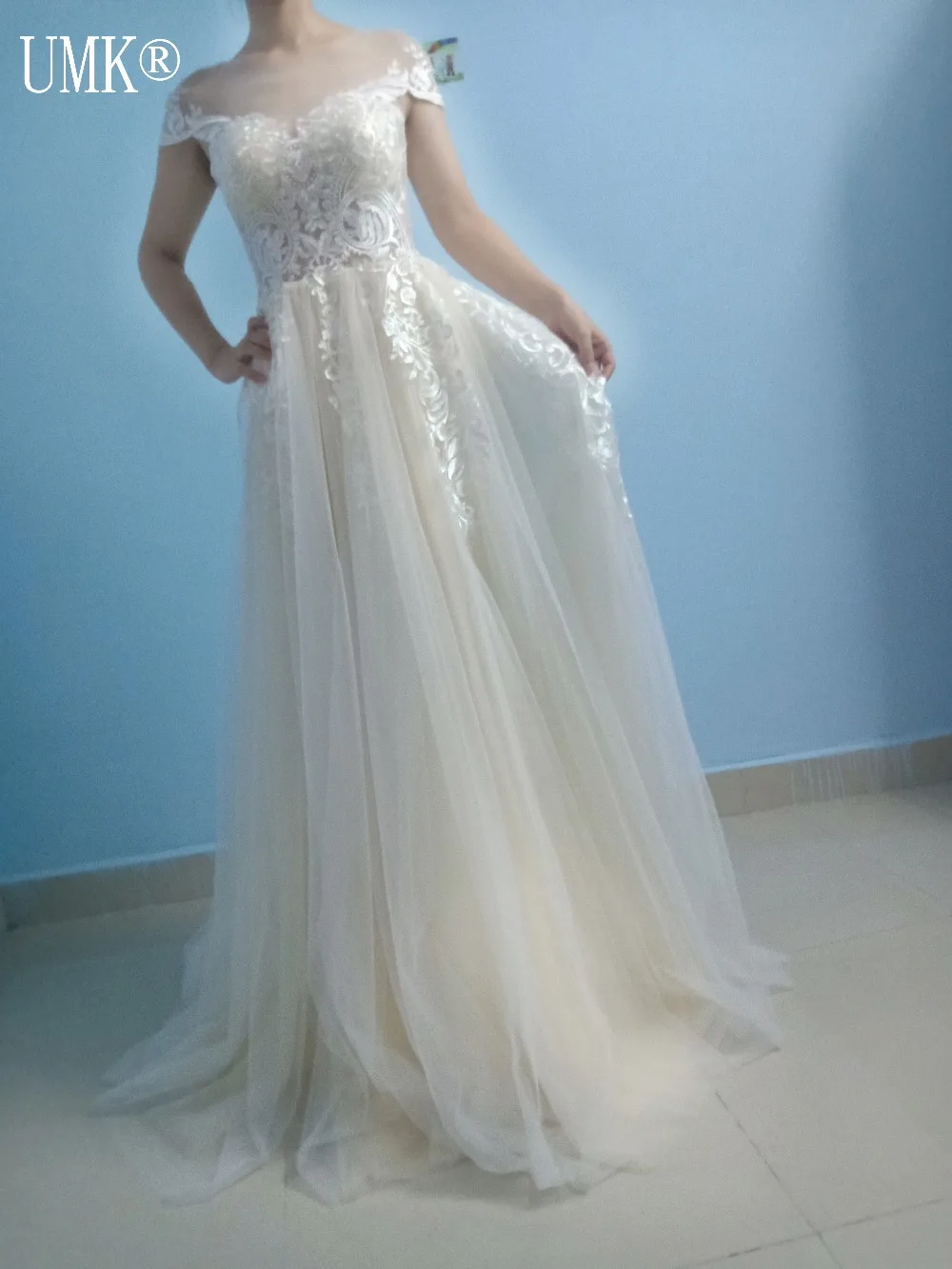 Винтажное кружевное пляжное Бохо свадебное платье цвета шампань Vestido de Noiva сексуальное прозрачное Тюлевое свадебное платье с коротким рукавом