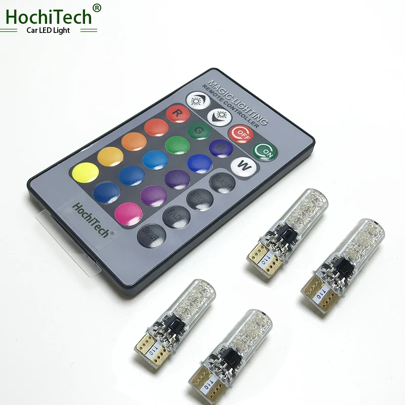 HochiTech 4 шт. T10 W5W RGB светодиодные автомобильные лампы с дистанционным управлением 194