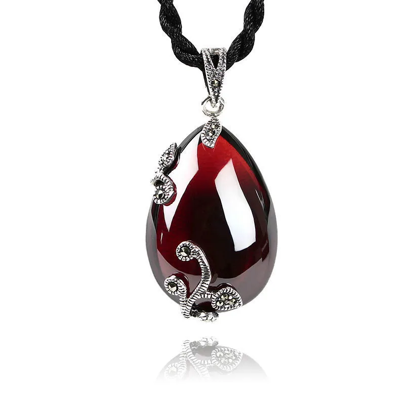 JIASHUNTAI, ретро красный гранат, драгоценный камень, серебро 925 пробы, подвеска, ожерелье, женское серебряное ювелирное изделие для женщин, цветочный дизайн - Цвет камня: Red