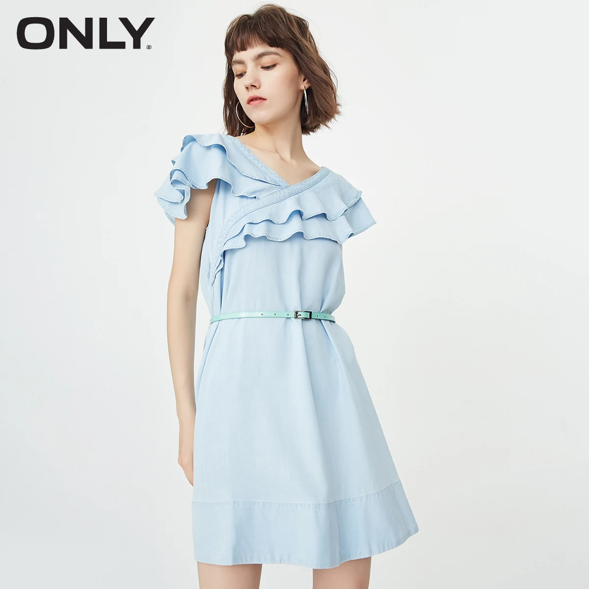110 Jeans Blue Только летнее джинсовое платье с оборками | 118342509 - Цвет: 110 Jeans Blue