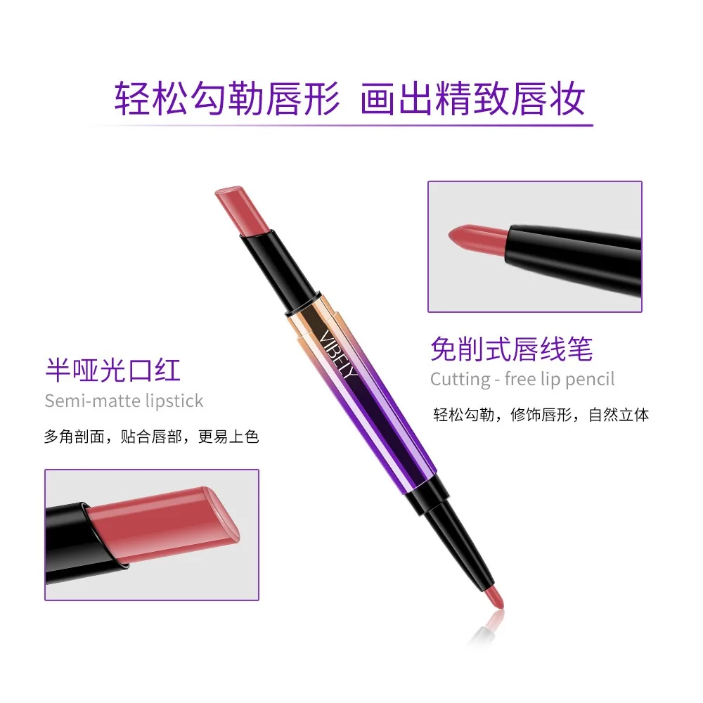 Matte Lipstick Wateproof Double Ended Long Lasting Lipsticks Brand Lip Makeup Cosmetics Nude Dark Red Lips Liner Pencil |