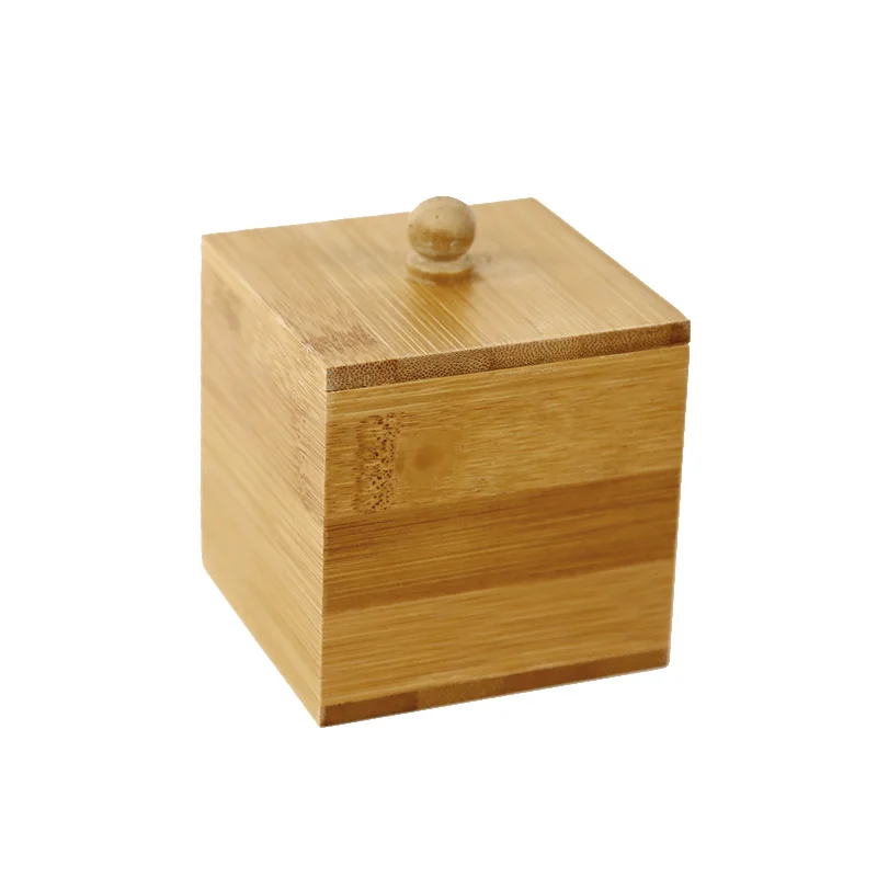 

Bamboo Table Organizer Mini Square Jewelry Box with Cover Multi-Use Eco-Friendly Natural Wood Storage Box for Cutton Bud