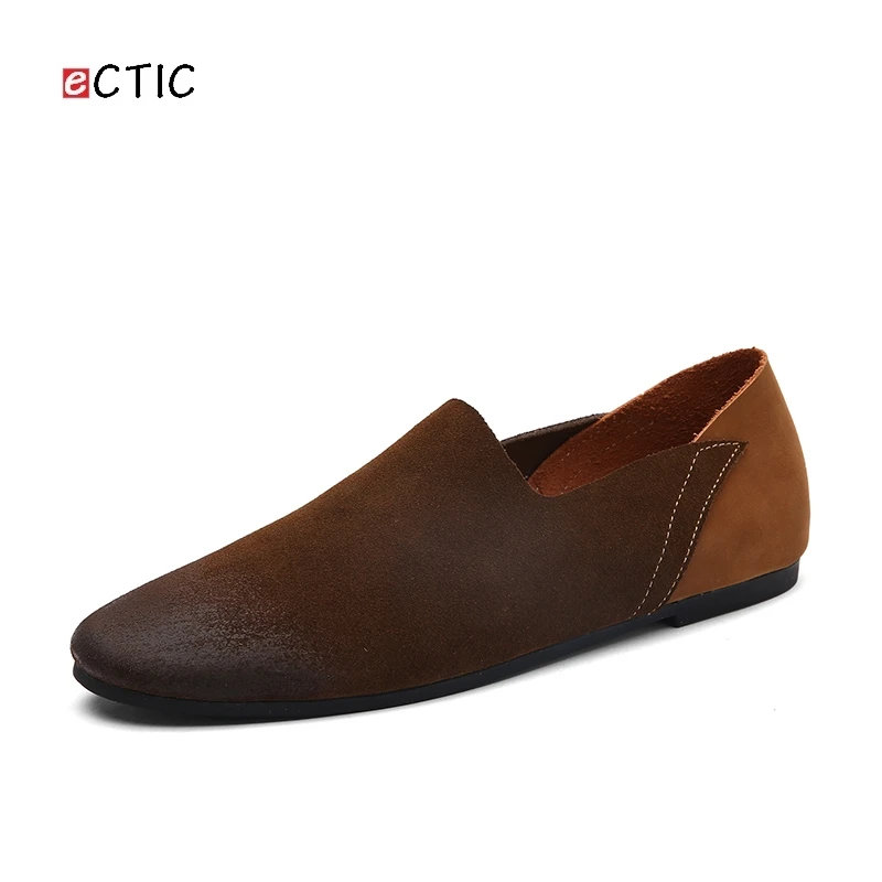 ECTIC Luxury Brand Big Size 45 46 47 Men Shoes Genuine Leather Driving Slip On Good Quality Soft Man Loafers Comfortable Calcado | Обувь