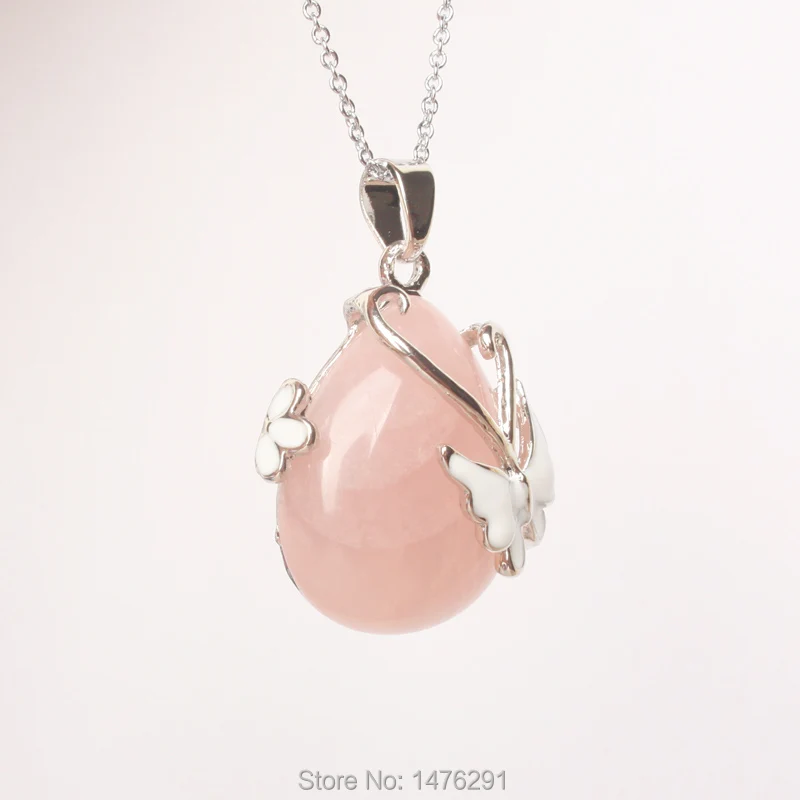 26x23 мм прекрасные натуральные аметисты розовый Кварцевый Кристалл Опал Капли Воды бусины эмаль бабочка инкрустация кулон 1 шт.(без цепи