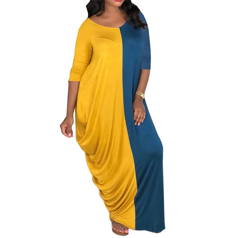 Женское осеннее платье средней длины с v-образным вырезом и асимметричным