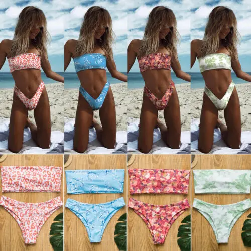 Женский купальник бикини из 2 предметов мягкий пуш ап бюстгальтер с кисточками