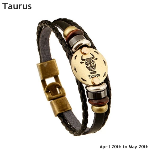Taurus 12 браслеты с изображениями созвездий для мужчин мужской кожаный браслет винтажные панк браслеты дружбы для женщин очаровательные ювелирные изделия - Окраска металла: Taurus