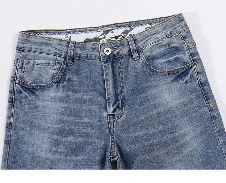 Джинсы Для мужчин модные Бизнес Повседневное прямые Slim Fit ультратонкие дышащие стрейч светло-голубой летние джинсовые штаны Большой Размеры