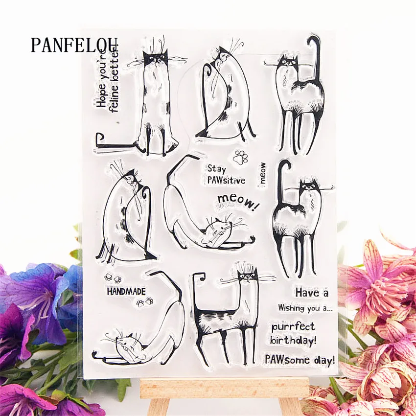 Прозрачный силиконовый штамп PANFELOU Кот на Новый год/печать сделай сам для