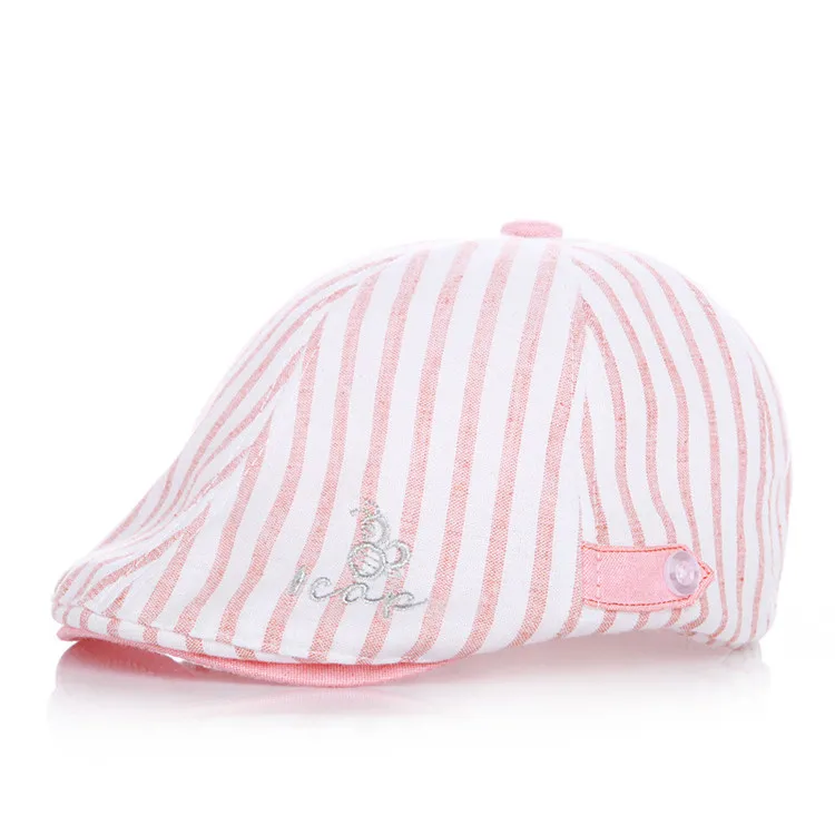 strip pink Классическая Детская шляпа на зиму осень, детский берет, детская шапка, мальчики бейсболки, зимние шапки для малышей - Цвет: strip pink