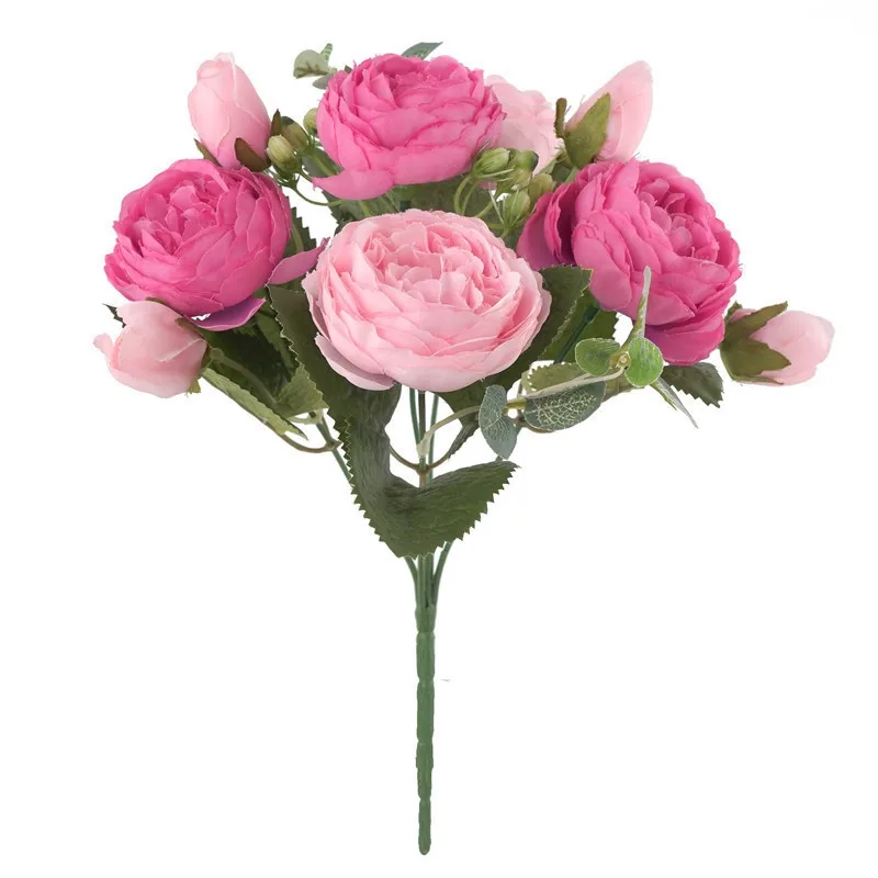 Rose Red Pink 30 см розовые красные шелковые пионы, искусственные цветы букет 5Big Head и 4Bud с пионами поддельные цветы ручной работы украшения дома свадьбы - Цвет: Rose Red Pink