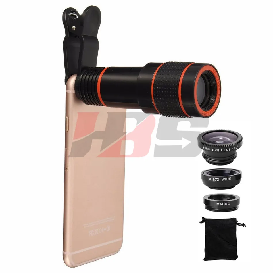 12x зум объектив телефото телескоп с зажимами + 3 в 1 линзы FishEye Широкий формат макро