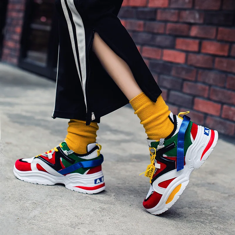 Для женщин Коренастый кроссовки в стиле хип хоп модные Женская обувь на