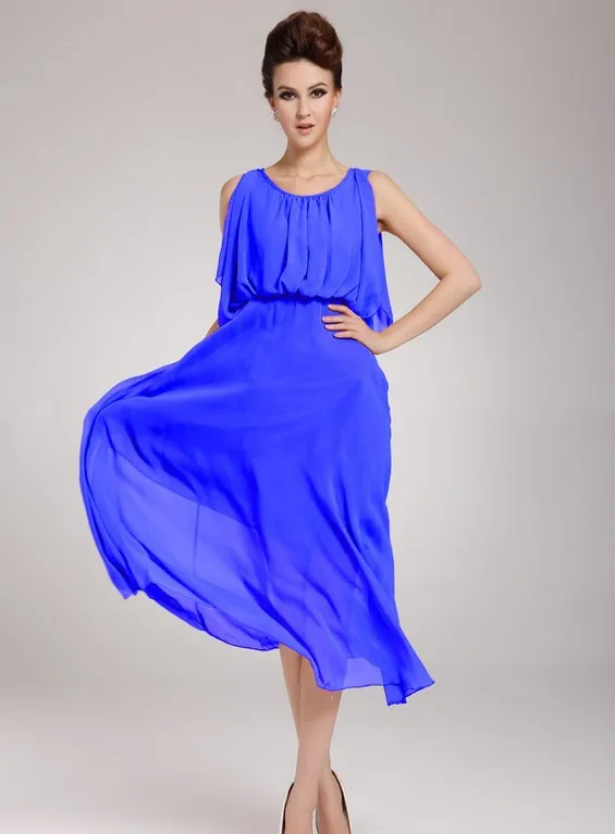 Free Shipping 2014 New Summer Ladies Fashion Style Slim Loose Solid Color Sleeveless Chiffon Bohemian Dress | Женская одежда