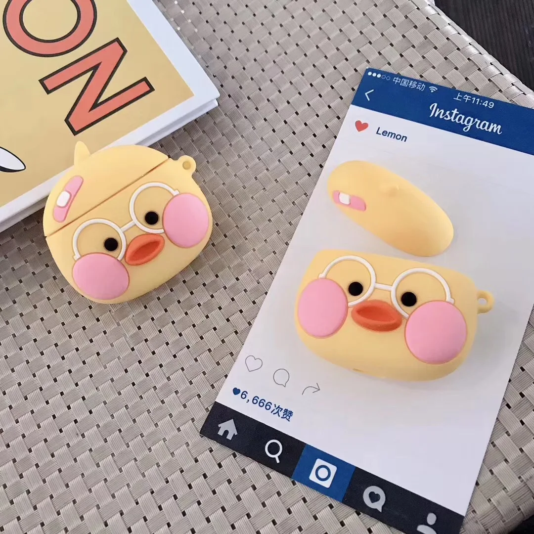 Милый 3D чехол для наушников для Airpods 2, чехол с изображением аниме, Детские Силиконовые Наушники с изображением утки, Защитная крышка для Apple Airpods 1, чехол для Earpods