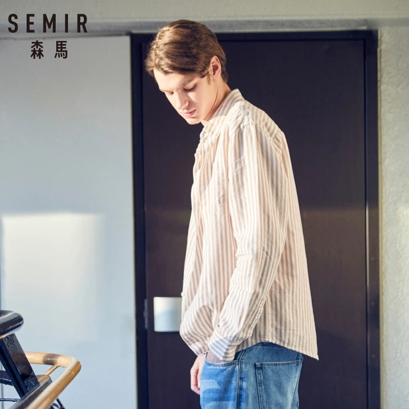 SEMIR Мужская Стандартная рубашка с длинным рукавом мужская хлопковая одноцветная