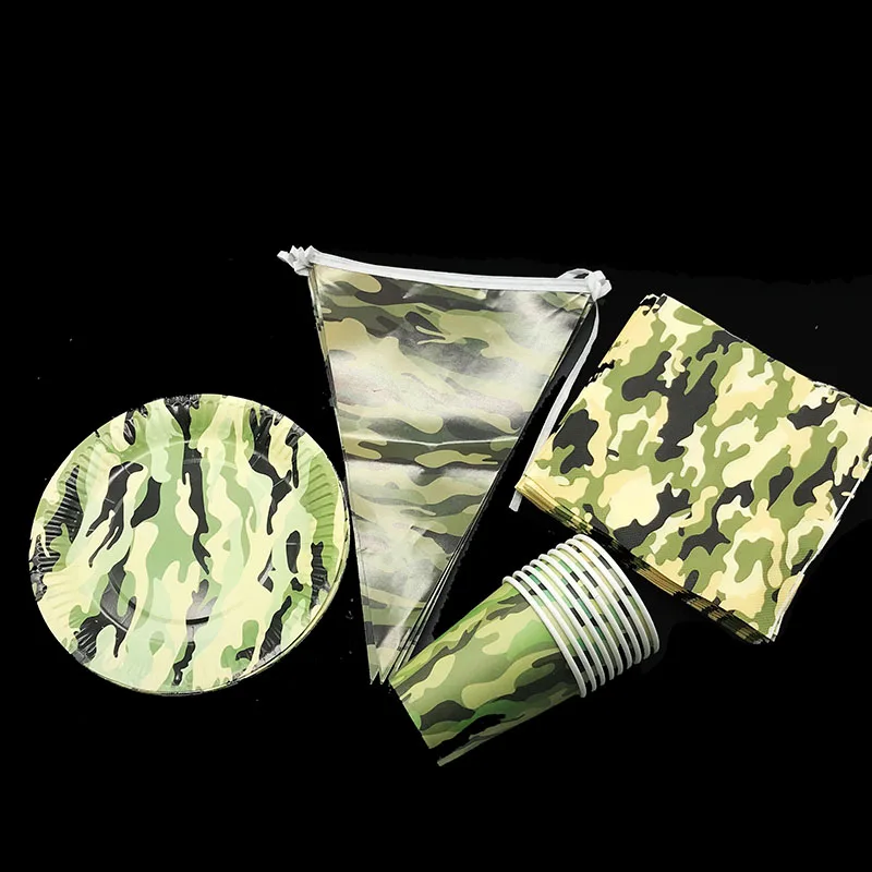 

50pcs/lot camouflage party set kids birthday party decorations camouflage theme disposable tableware camouflage plates cups