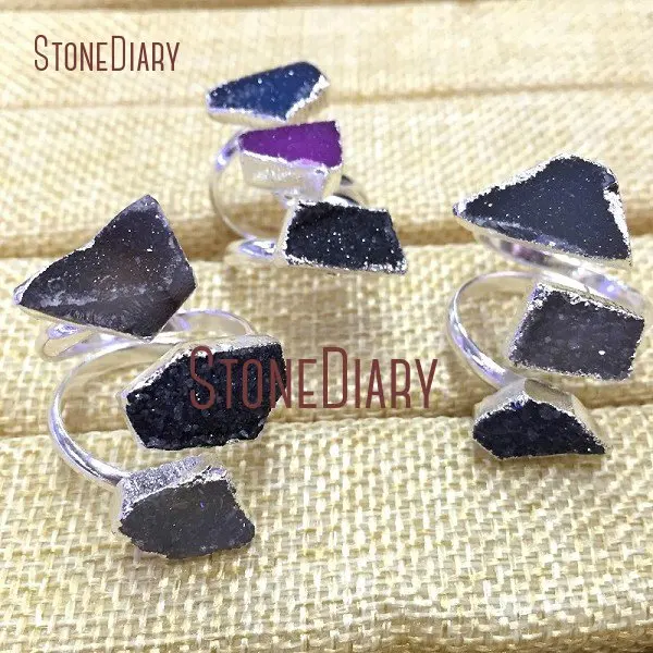 Кулон агат друза кольцо слои серебро гальваническое неправильной формы