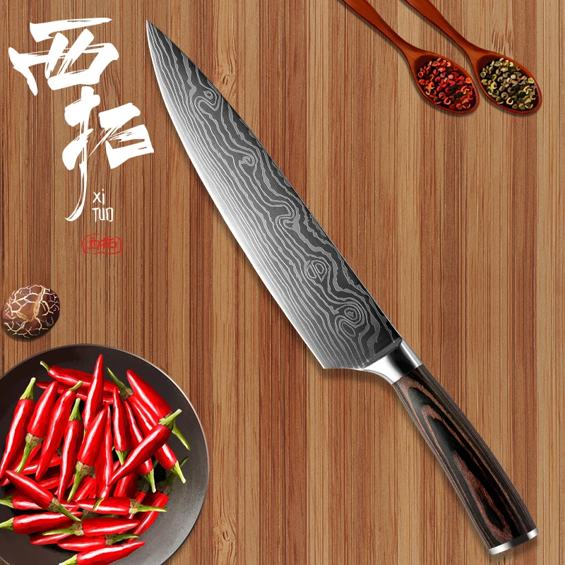 

XITUO 8"chef knife laser Damascus pattern stainless steel professional cut Cleaver vegetables fruits home hotel kitchen knives