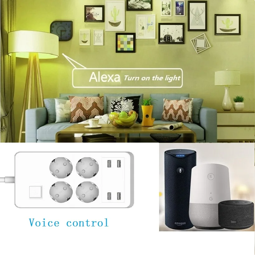 WiFi Smart Power Strip EU Plug Защита от перенапряжения 4 гнезда с usb портом переключатель