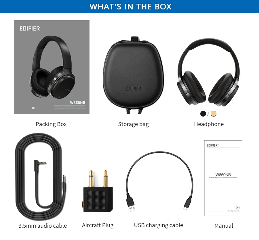 EDIFIER W860NB Bluetooth наушники ANC сенсорное управление Поддержка NFC сопряжение и aptX аудио декодирование Smart Touch беспроводные наушники