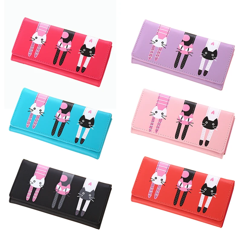 Новый Модный женский кошелек с рисунком кота длинный креативный держатель для