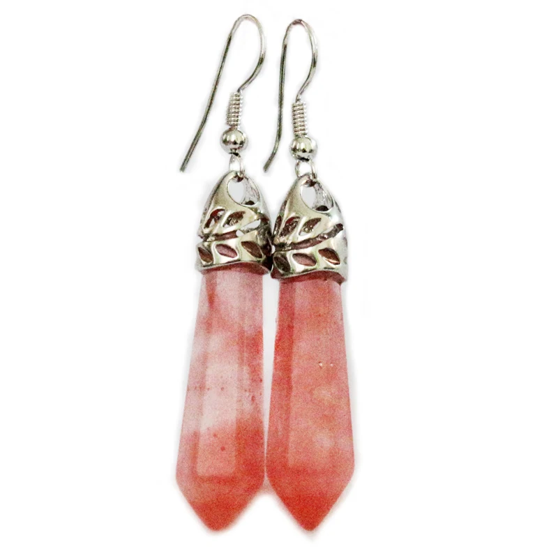 cherry quartz Винтажный серебряный цвет натуральный драгоценный камень висячие серьги женские пули аметисты опал кварц Агаты бирюзовый камень серьги - Окраска металла: cherry quartz