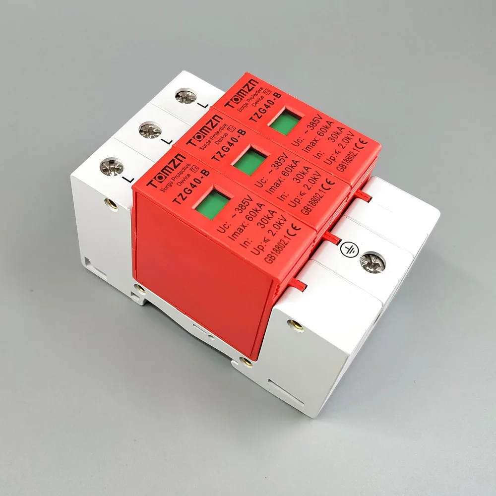AC сглаживатель перепадов напряжения 3P 30KA~ 60KA B~ 385V дом Стабилизатор напряжения Защитная защита от низкого напряжения и коммутационных перенапряжений устройства