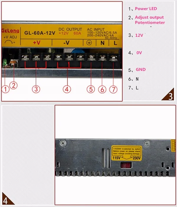 12V 60A импульсный источник питания DC адаптер модуля 115 V/230 V вход 720W мощность для