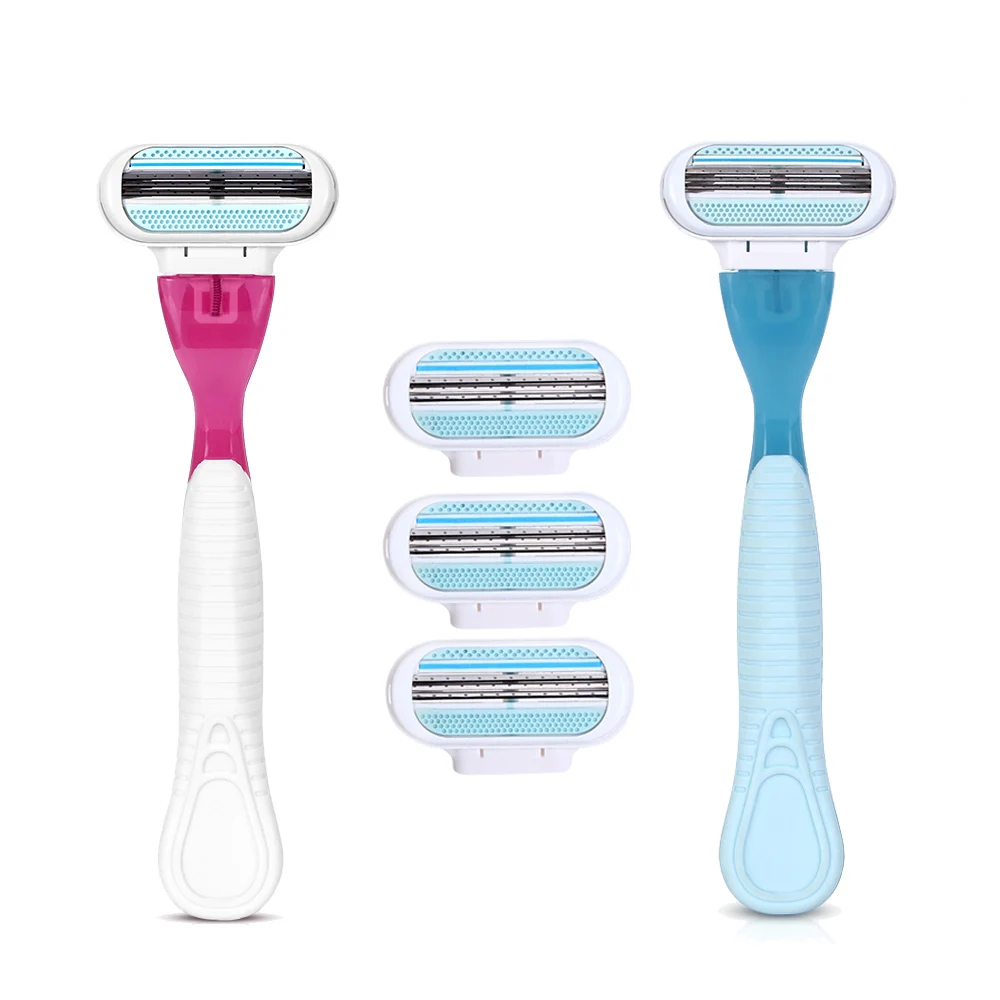 1 Razor Handle 4 Blades Manual Shaving Women Razors Blade Hair Safety Lady Head | Красота и здоровье