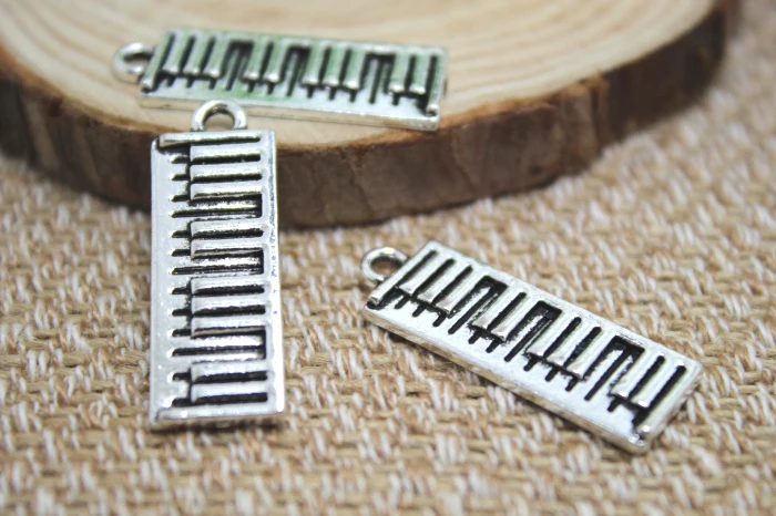 10 шт.-подвески для фортепиано в античном тибетском серебряном стиле, подвеска для клавиатуры с музыкой, 26x8 мм