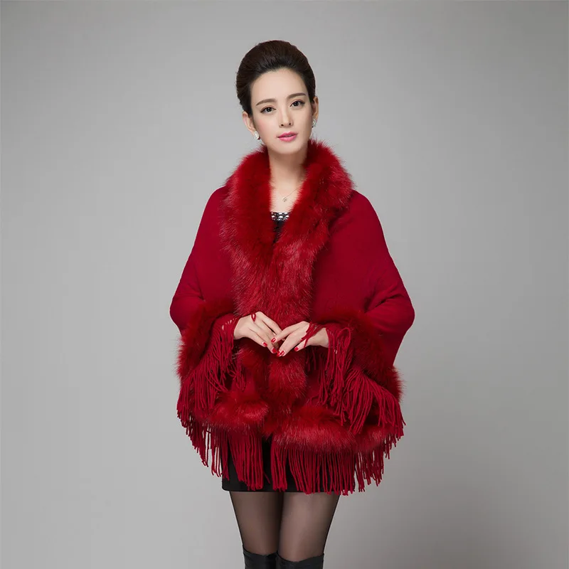 Новинка 2017 вязаный кардиган с кисточками шаль имитация лисьего меха женский