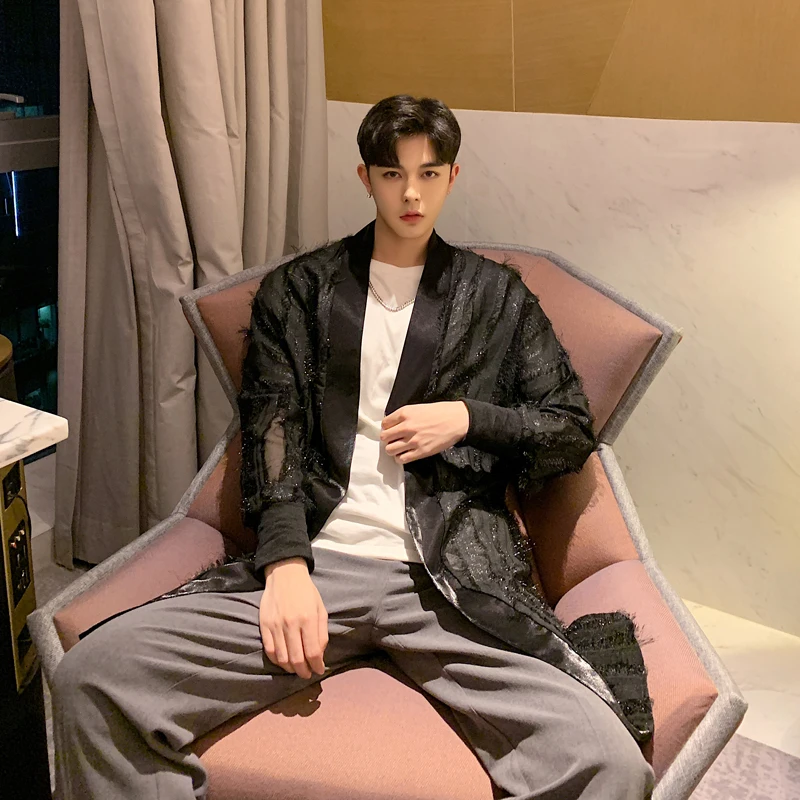 Мужское пальто блестящее полупрозрачное свободное солнцезащитное с длинным