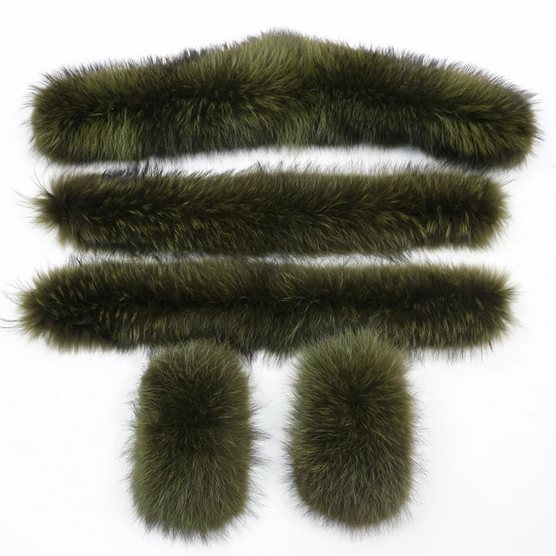 green raccoon fur OFTBUY/; воротник из натурального меха; манжеты; большой натуральный мех енота; лисий мех; Зимняя мода - Цвет: green raccoon fur