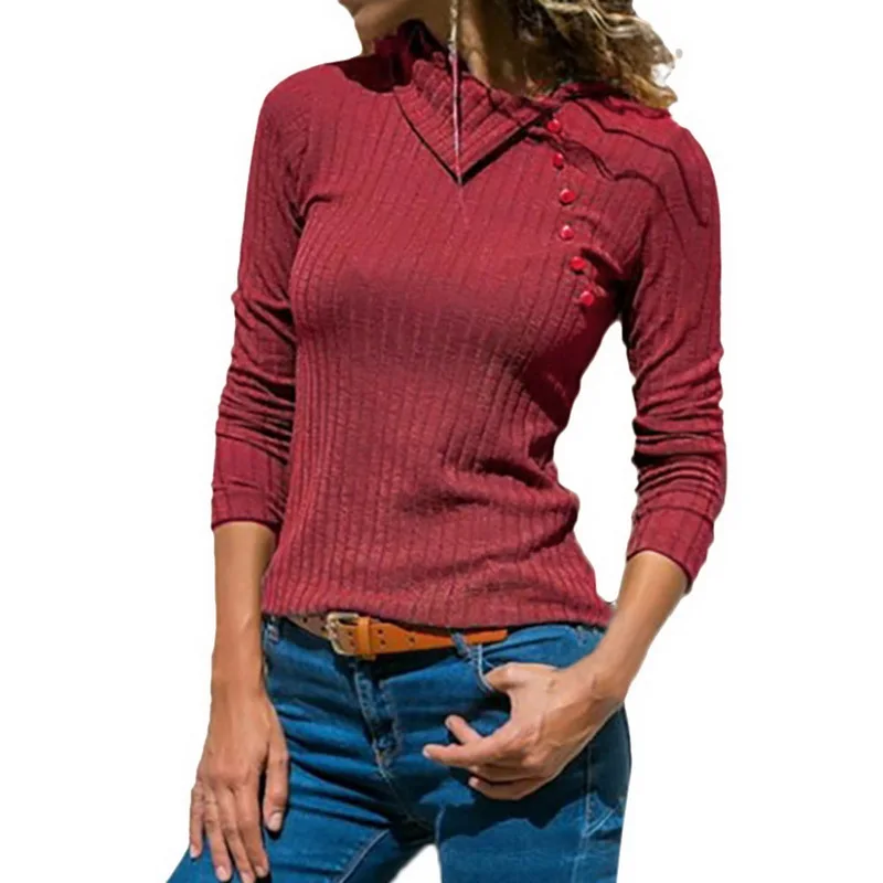 Женский трикотажный свитер LASPERAL Однотонный с длинным рукавом и лацканами