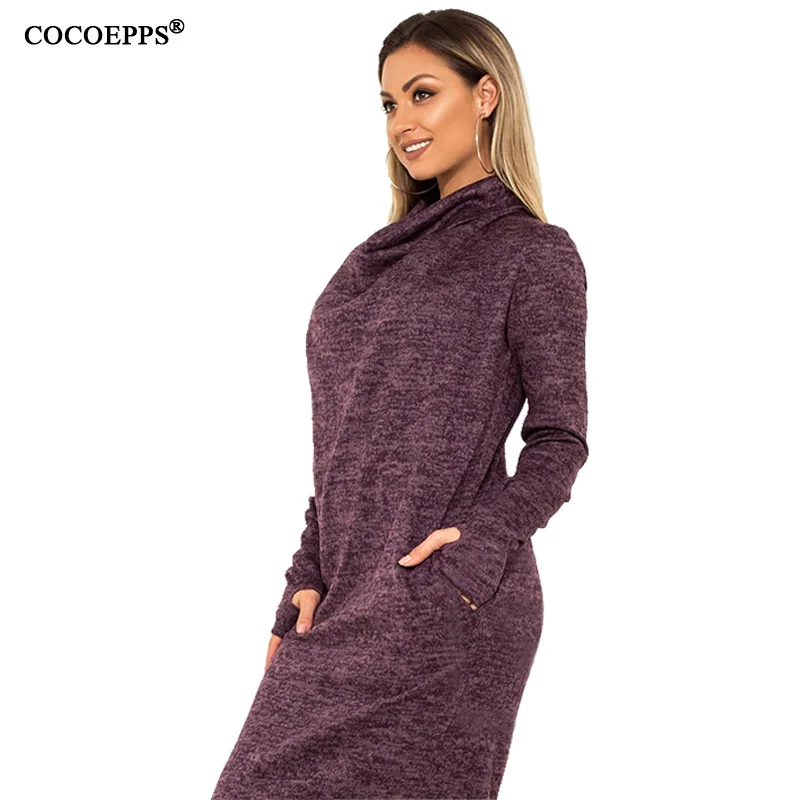 COCOEPPS 5XL 6XL плюс размер платье с длинным рукавом Осень Зима Высокая шея женское