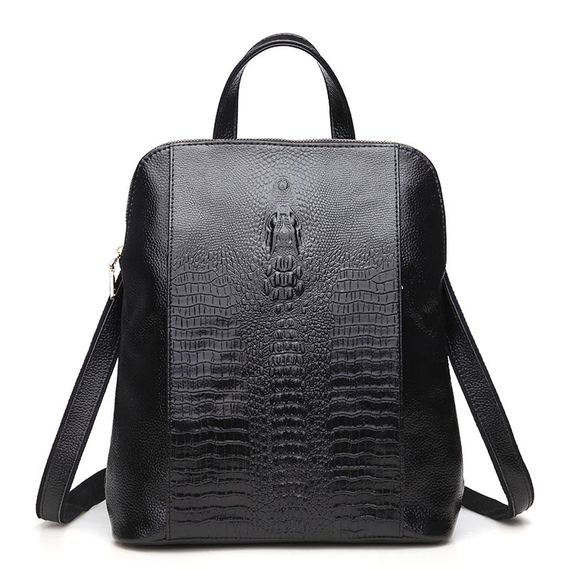Женский рюкзак из натуральной кожи повседневный крокодиловой с объемным