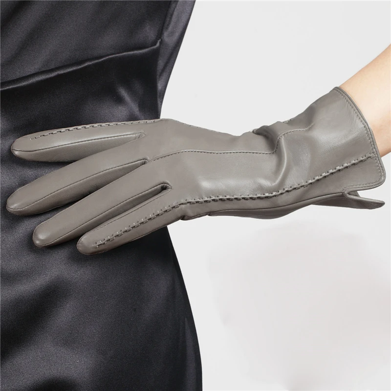 

Women Genuine Leather Gloves Female Sheepskin Gloves Spring Autumn Nylon Lined Fashion Trend Mittens L085NN-1