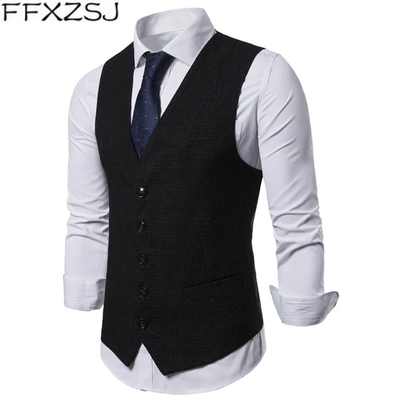 FFXZSJ spring 2019 men's single-breasted casual business suit vest European size fit mens sleeveless | Мужская одежда