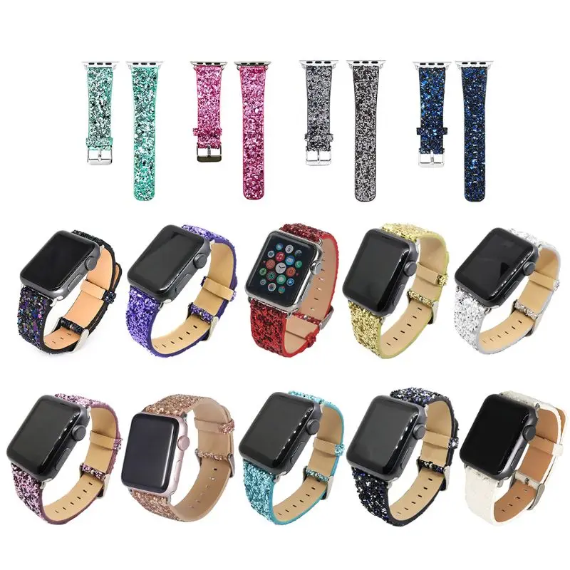 Рождественские блестящие Роскошные наручные часы Iwatch из искусственной кожи ремешок для Apple Watch серии 3/2 38 мм 42 мм