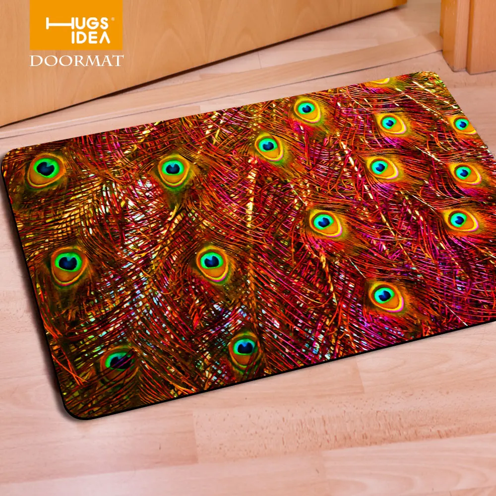 Нескользящий напольный 3D ковер HUGSIDEA с рисунком павлиньих перьев Придверный