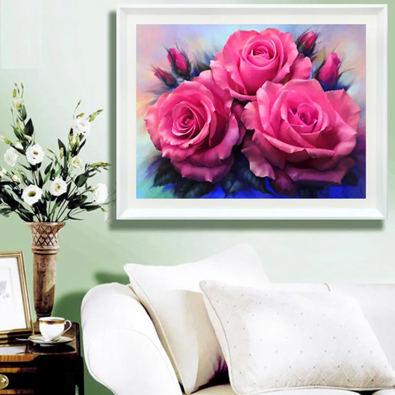 DPF Diamond Embroidery Pink Rose 5D Painting Cross Stitch Mosaic Needlework Floral Crafts for Gift | Дом и сад