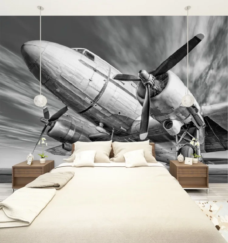 Custom Size 3D Photo Mural Wall Sticker Retro Airplane Removable Papers Self-adhesive Vinyl Art Home Decor | Дом и сад