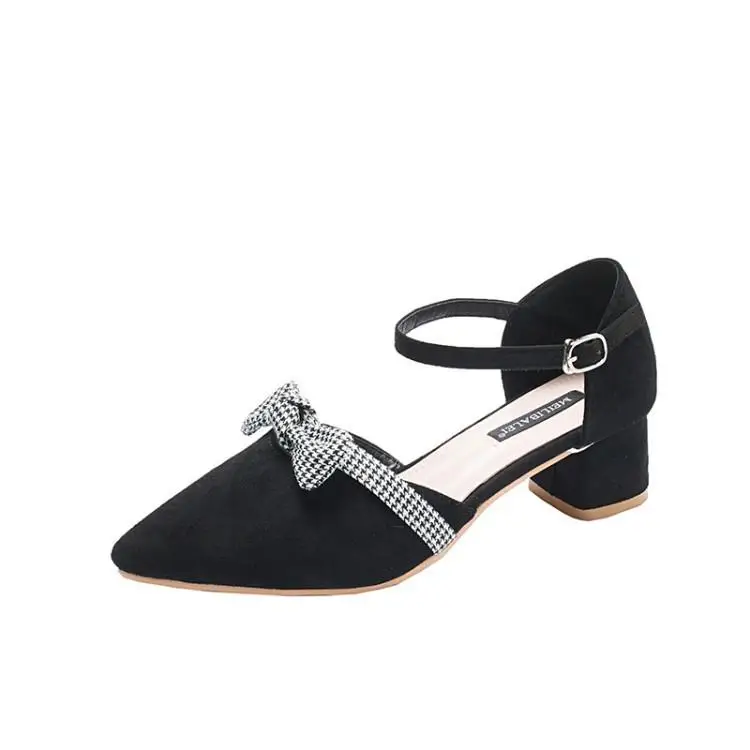 Black Beige Suede Women Sandals Pointed Toe Chunky Heels Gladiators Chic Plaid Bowtie Shoes Woman Cover Mary Janes Cheap | Обувь