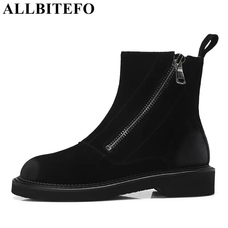 ALLBITEFO/женские ботинки из нубука и бычьей кожи на низком каблуке Модные