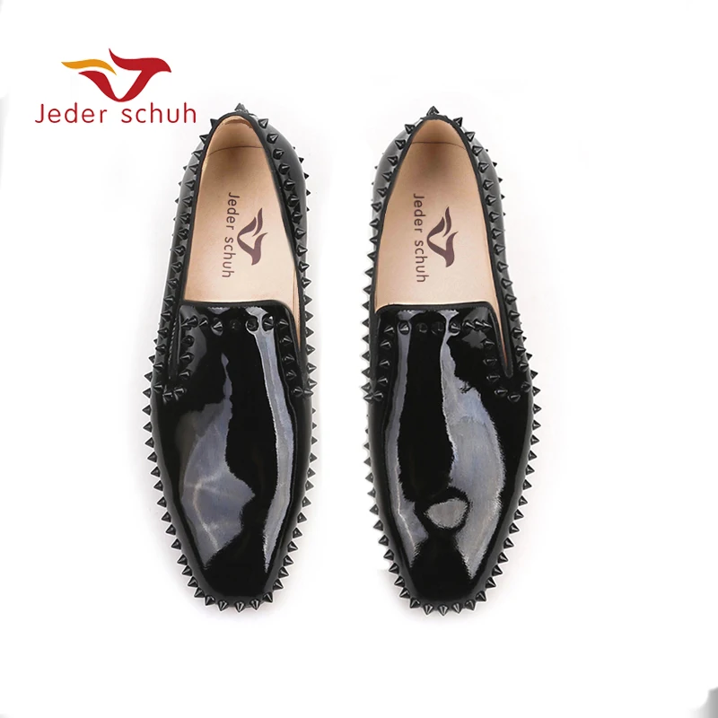Мужские лоферы из лакированной кожи Jeder Schuh черные Лоферы ручной работы с красной