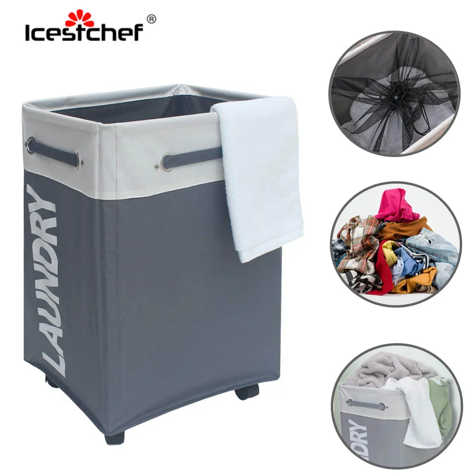 ICESTCHEF, водонепроницаемая корзина для белья, колеса, ткань Оксфорд, корзина для белья с колесами, корзина для грязной одежды, органайзер для хранения